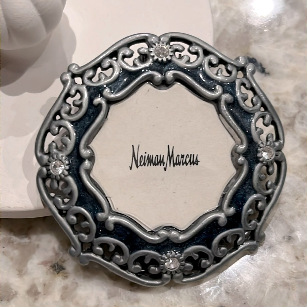 JAY STRONGWATER Neiman Marcus Silver, navy blue and rhinestone frame/clip